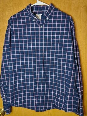 St. John's Bay Navy and Pink Windowpane Button-Down Shirt L